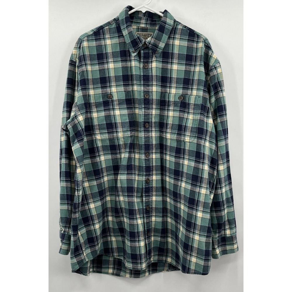 Duluth Trading XL Tall Green/Blue Long Sleeve Plaid Flannel